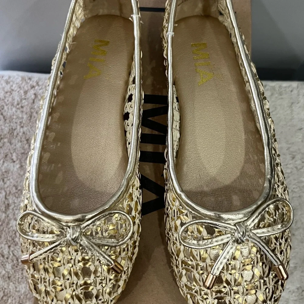 MIA Gold Metallic Woven Flats Girl’s shoes